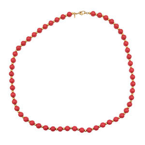 Vintage Monet Red and Gold Acrylic Beaded Necklace Signed